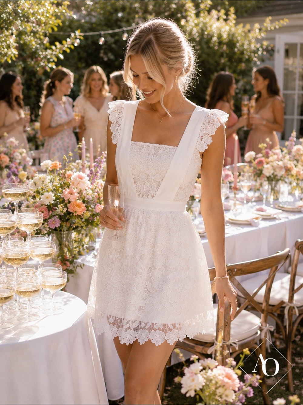 Self-Portrait White Pinafore Lace Mini Dress ~ Sz 0 (XS)
